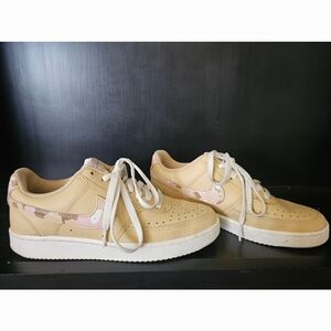 Women's Nike Court Vision Shoes, Khaki/Tan With Pink Camo Accents, Size 8